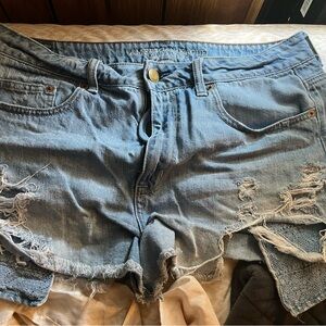 American Eagle Outfitters Women's Ripped Blue Jean Shorts